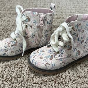 Cat and Jack Pink Floral lace up Boots size 10 little girl